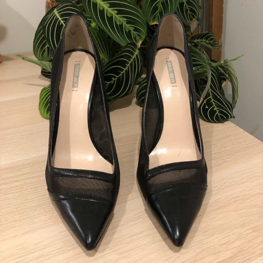 🖤 Giorgio Armani Black Leather & Mesh Stilettos | Made in Italy | Size 36.5